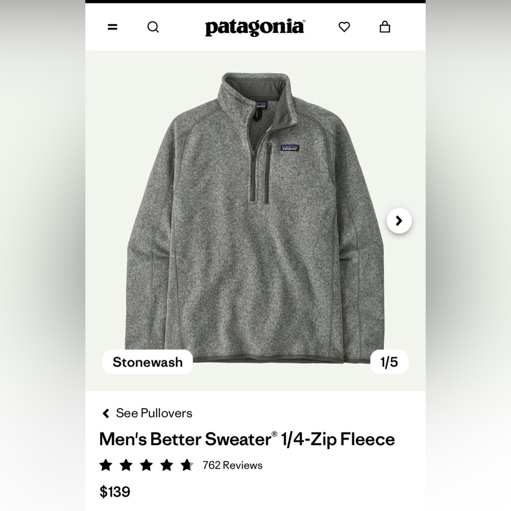 Patagonia Gray M's Better Sweater 1/4 Zip